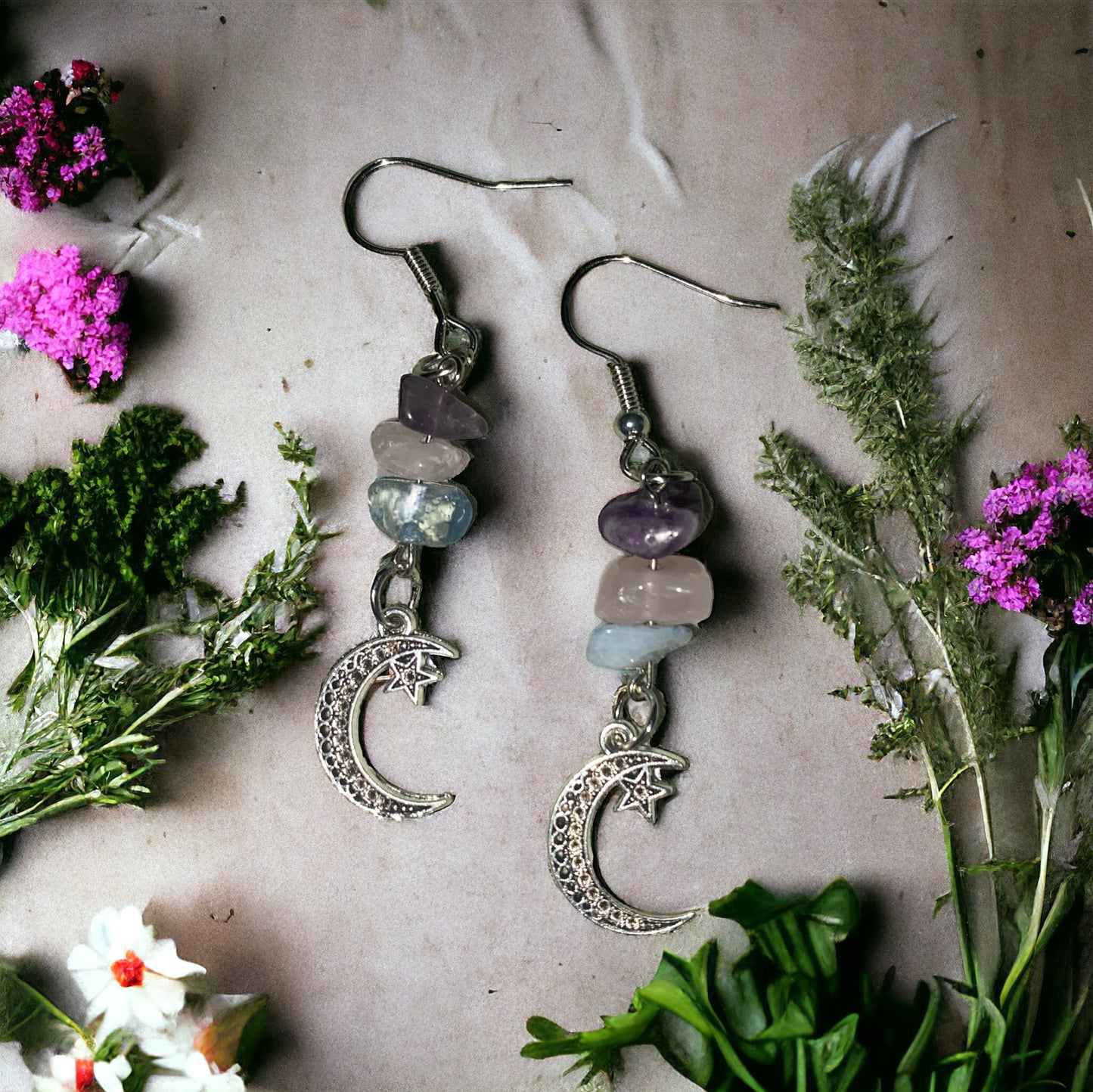 Mixed Crystal Moon Earrings