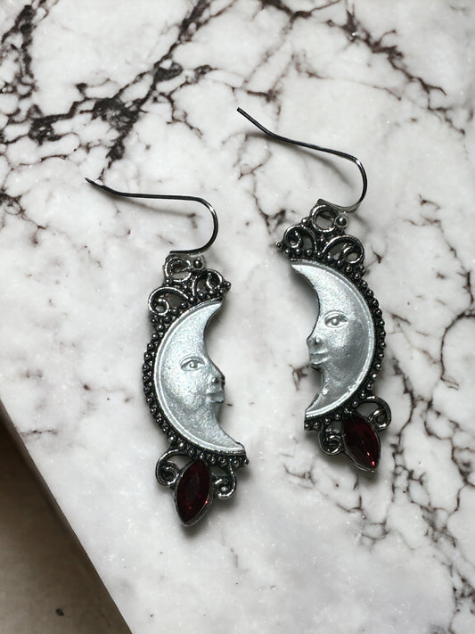 Red Jewel Moon Earrings