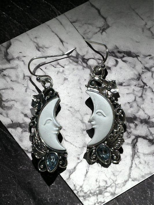 Blue Jewel Moon Earrings