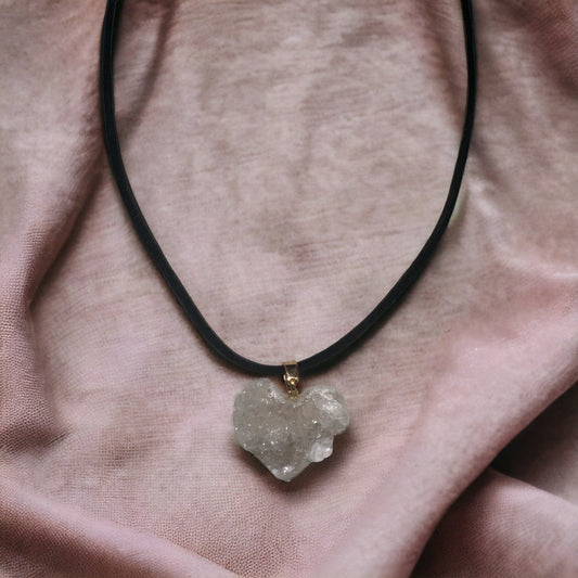 Clear Quartz Druzy Heart Necklace