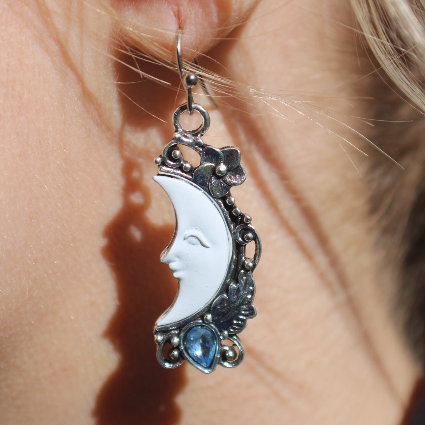 Blue Jewel Moon Earrings