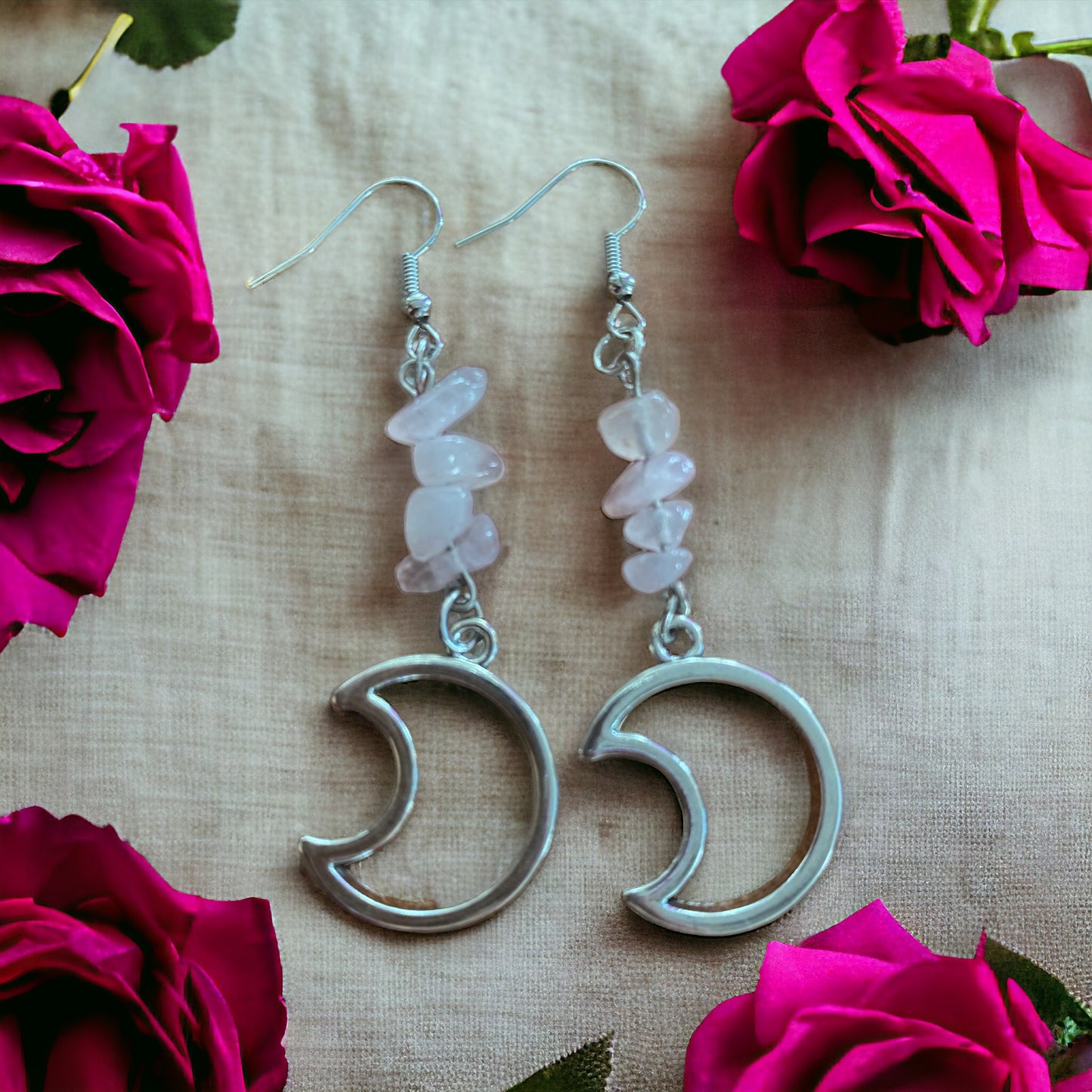 Rose Quartz Moon Earrings