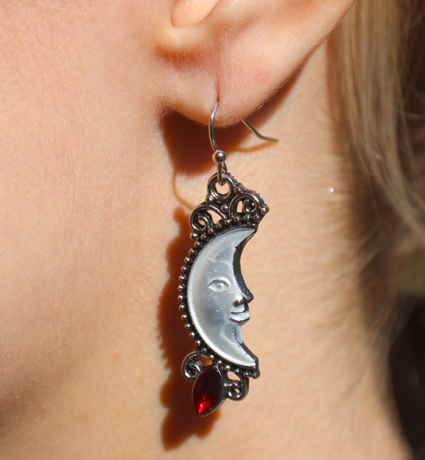 Red Jewel Moon Earrings