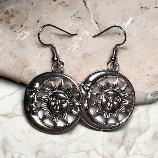 Silver Sun & Moon Earrings